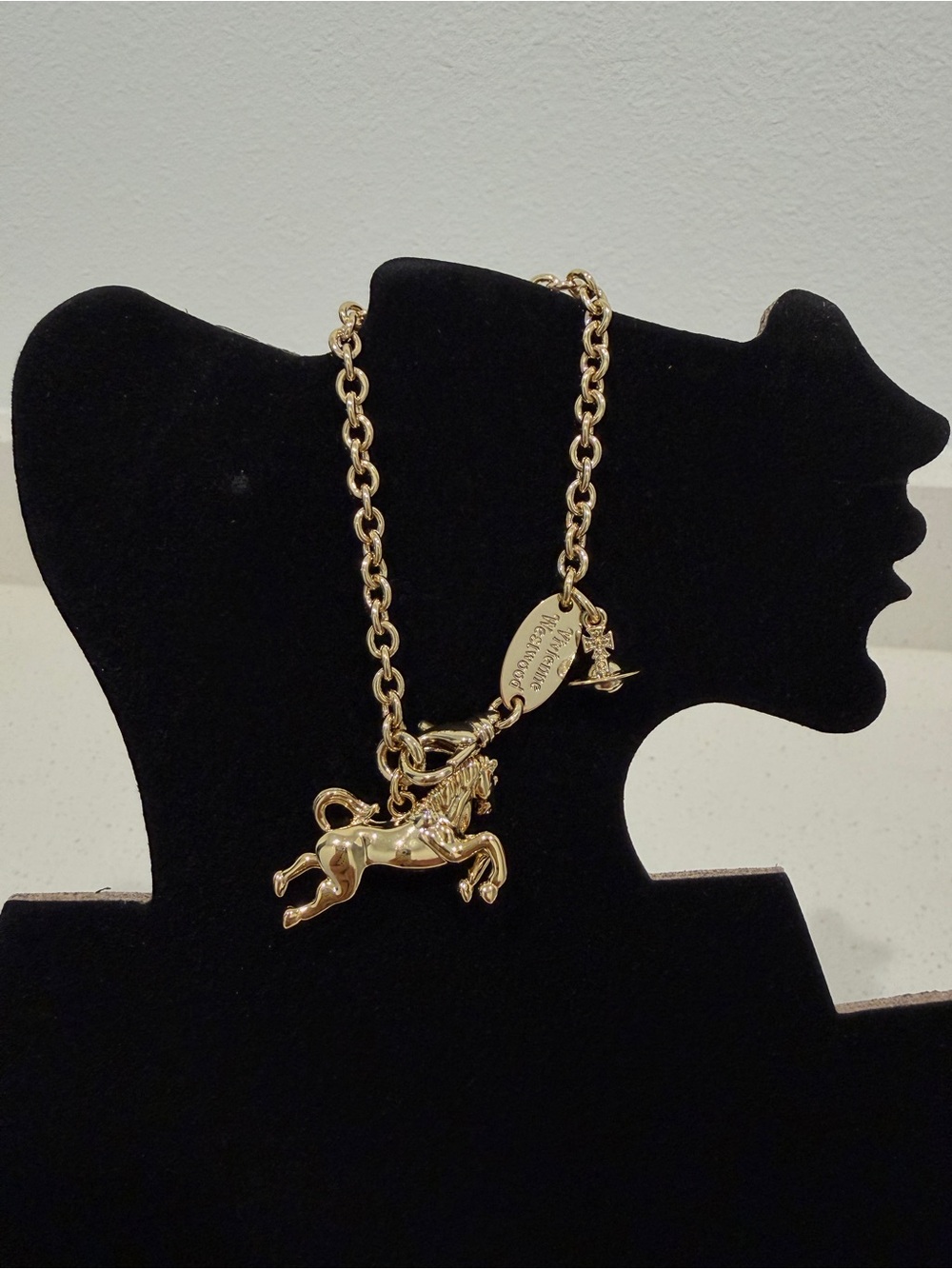 Vivienne WGold Horse Charm Bracelet - Designer Plaque Pendant